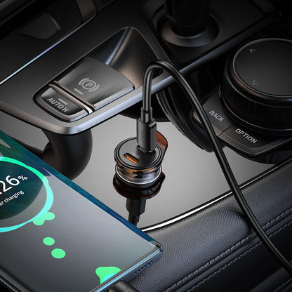 Auto punjač sa Lightning kablom HOCO NZ16B, 45W, 3A, 2 x USB-C, Sivi