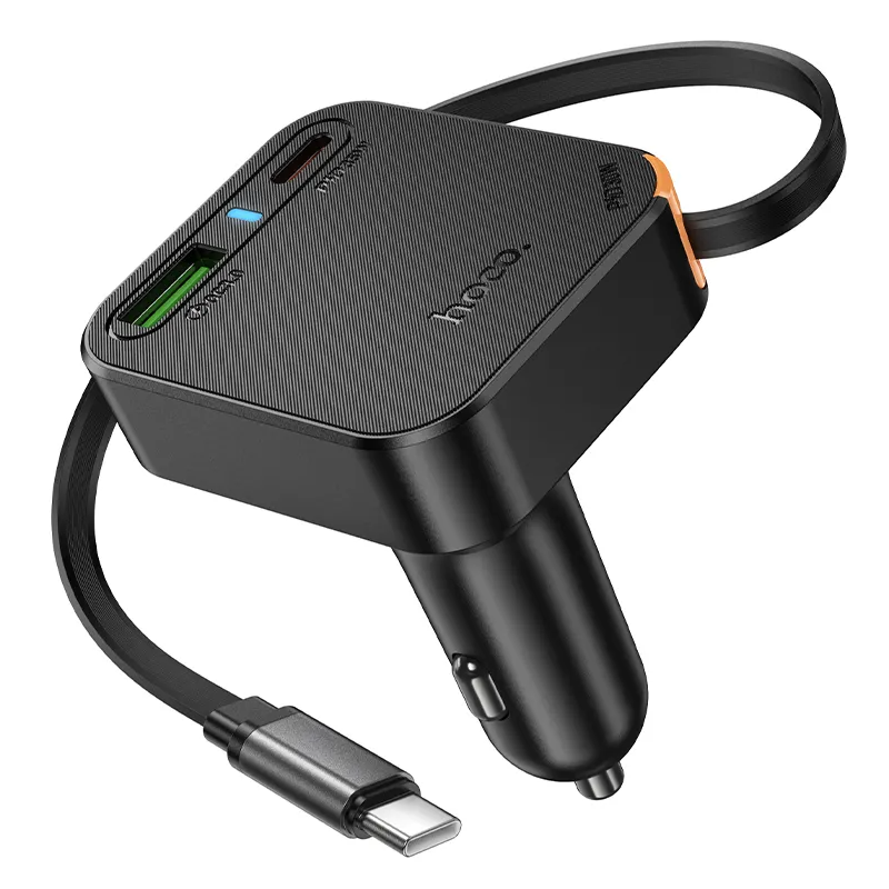 Auto punjač sa USB-C kablom HOCO NZ18, 65W, 3A, 1 x USB-A - 1 x USB-C, Crni