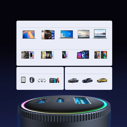 Auto punjač sa USB-C kablom Joyroom JR-CCN07, 145W, 5A, 1 x USB-A - 2 x USB-C, Sivi