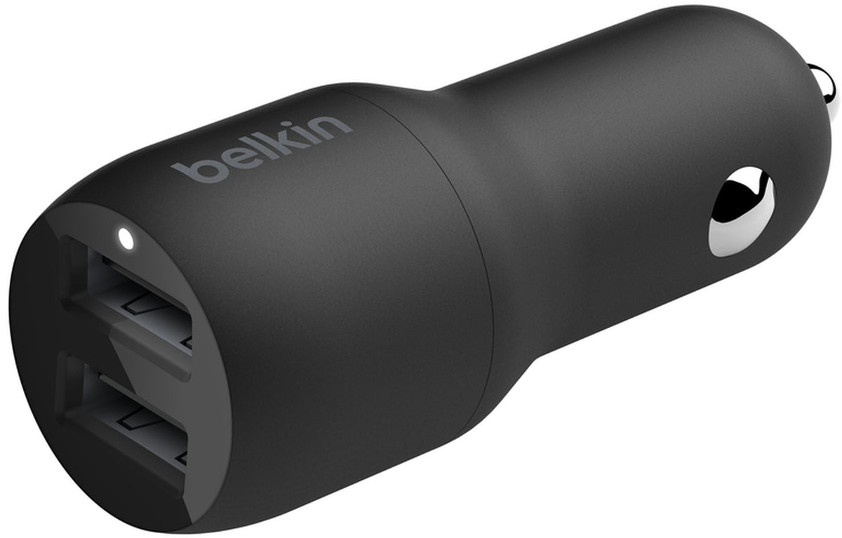 Auto punjač sa Lightning kablom Belkin BoostCharge Dual, 24W, 2.4A, 2 x USB-A, Crni CCD001bt1MBK