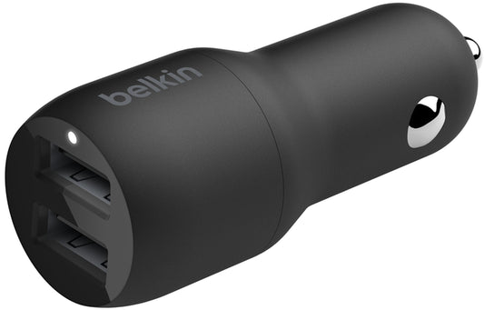 Auto punjač sa Lightning kablom Belkin BoostCharge Dual, 24W, 2.4A, 2 x USB-A, Crni CCD001bt1MBK