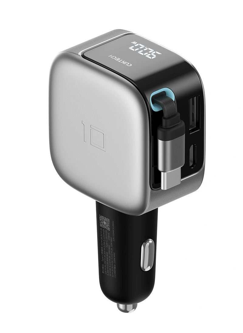 Auto punjač sa USB-C kablom Cuktech CC903P Display, 100W, 5A, 1 x USB-A - 1 x USB-C, Siva