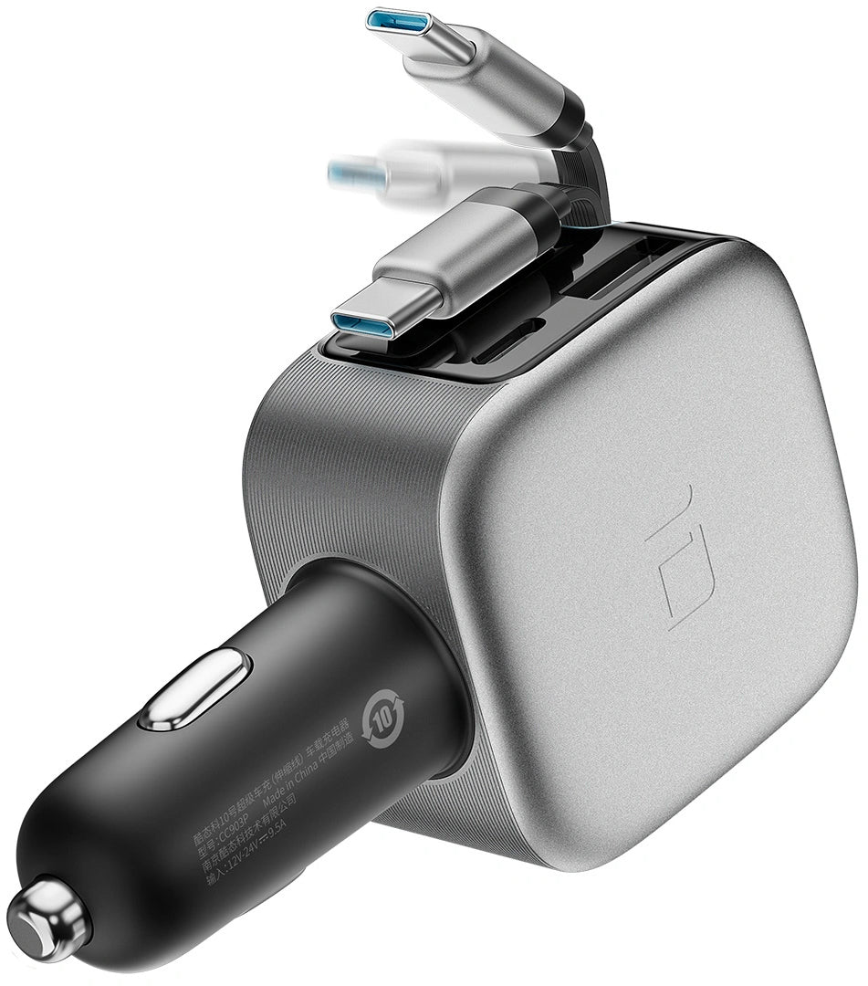 Auto punjač sa USB-C kablom Cuktech CC903P Display, 100W, 5A, 1 x USB-A - 1 x USB-C, Siva