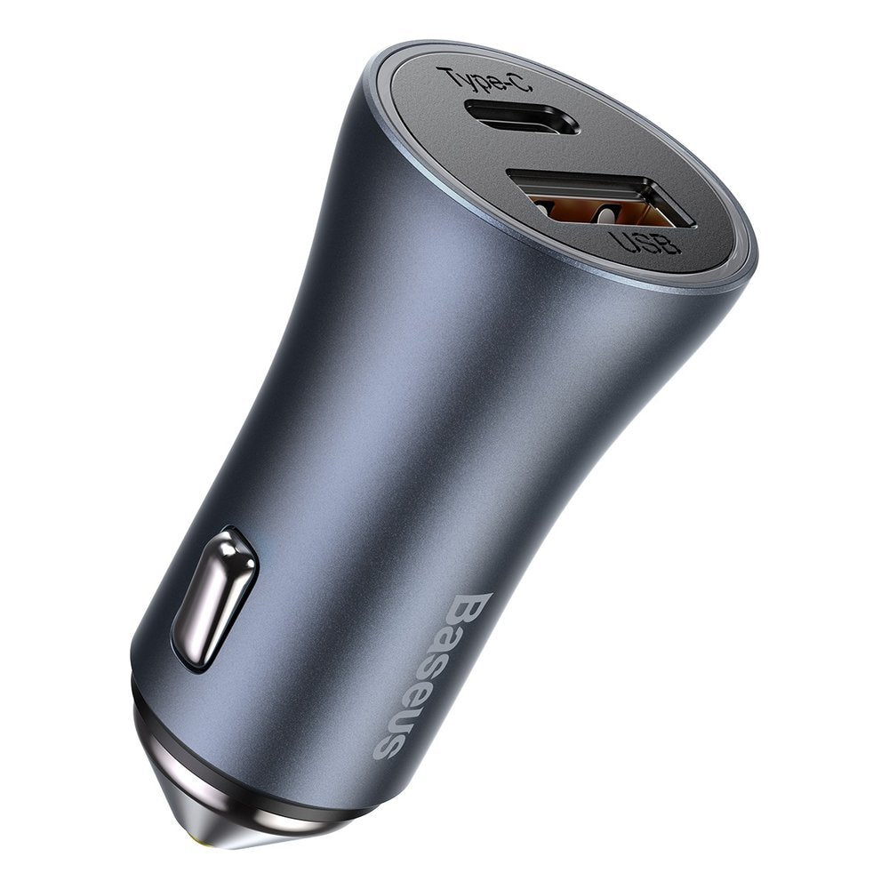 Auto punjač s Lightning kabelom Baseus Golden Contactor, 40W, 3A, 1 x USB-A - 1 x USB-C, Sivi TZCCJD-B0G