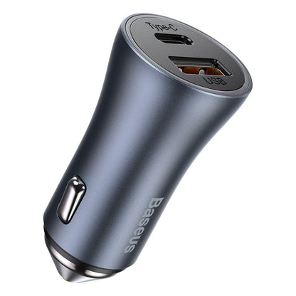 Auto punjač s Lightning kabelom Baseus Golden Contactor, 40W, 3A, 1 x USB-A - 1 x USB-C, Sivi TZCCJD-B0G