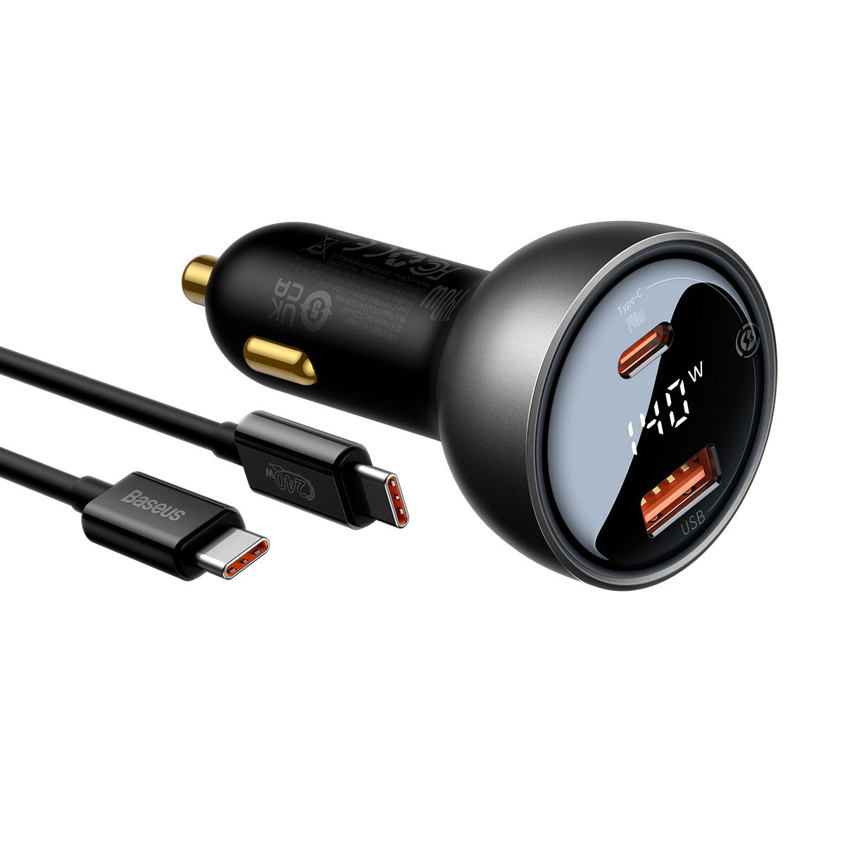Auto punjač sa USB-C kablom Baseus, 140W, 5A, 1 x USB-A - 1 x USB-C, Crni CGZX070001
