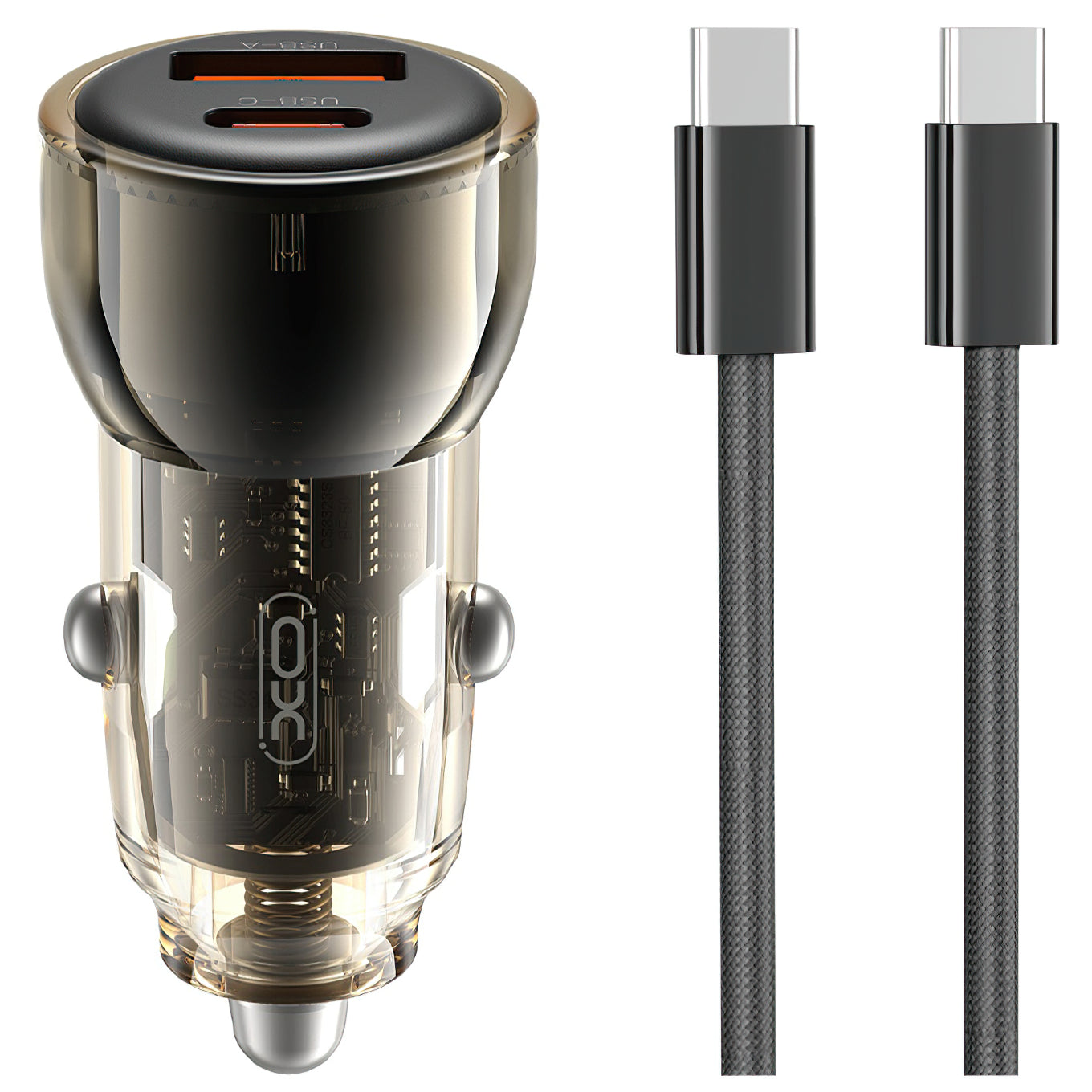 Auto punjač sa USB-C kablom XO Design CC60, 60W, 3A, 1 x USB-A - 1 x USB-C, Crni