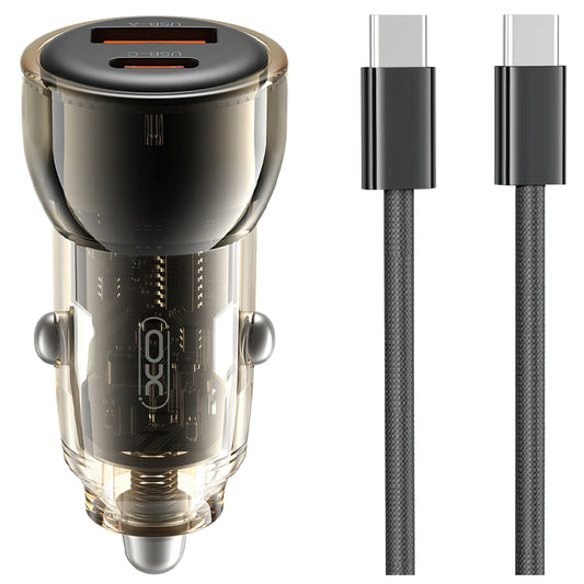 Auto punjač sa USB-C kablom XO Design CC60, 60W, 3A, 1 x USB-A - 1 x USB-C, Crni