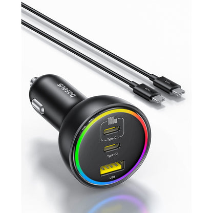Auto punjač sa USB-C kablom Baseus, 152.5W, 5A, 1 x USB-A - 2 x USB-C, Crni C00036101111-00