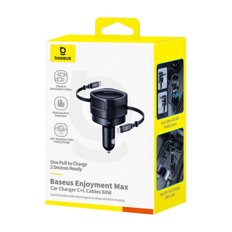 Auto punjač sa USB-C / Lightning kablom Baseus Enjoyment Max, 60W, 3A, Crni C00035507121-00