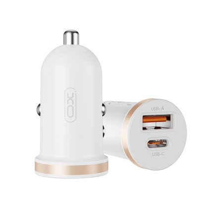 Auto punjač sa Lightning kablom XO Design CC56, 30W, 3A, 1 x USB-A - 1 x USB-C, Beli