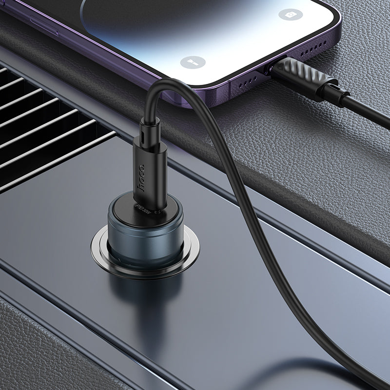 Auto punjač sa Lightning kablom HOCO Z57, 30W, 3A, 1 x USB-C, Sivi