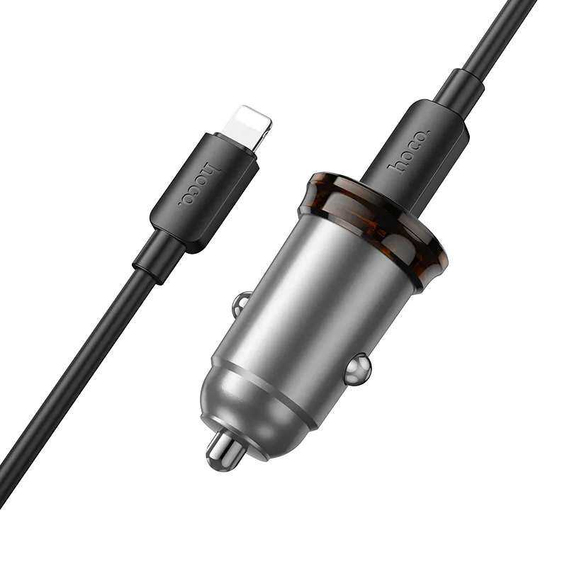 Auto punjač sa Lightning kablom HOCO NZ16, 30W, 3A, 1 x USB-C, Sivi