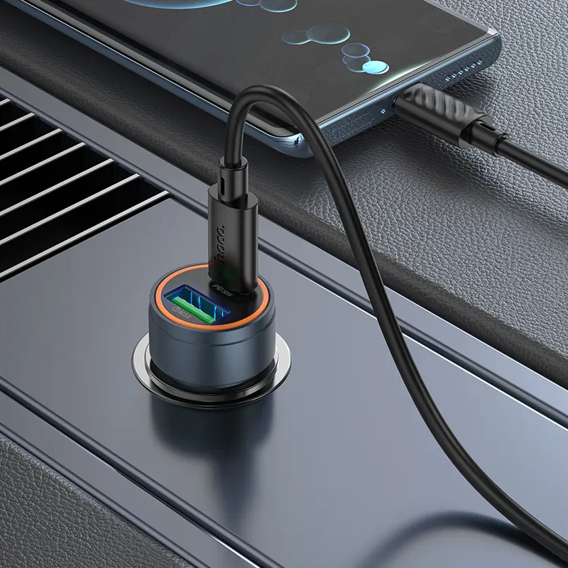 Auto punjač sa USB-C kablom HOCO Z57A, 30W, 3A, 1 x USB-A - 1 x USB-C, Sivi