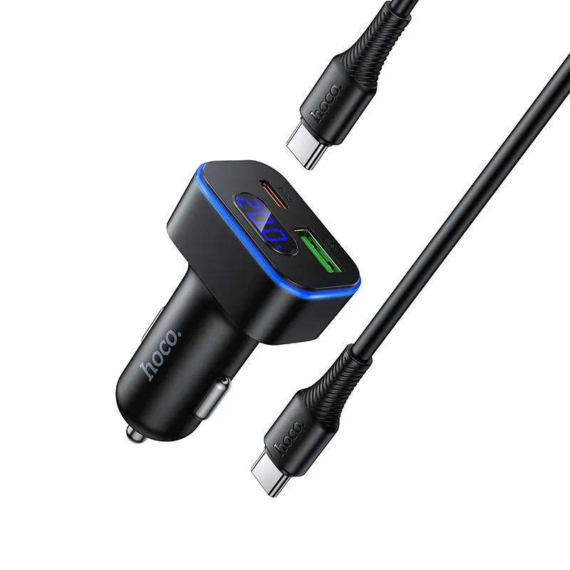 Auto punjač sa USB-C kablom HOCO Z63B Display, 48W, 3A, 1 x USB-A - 1 x USB-C, Crni