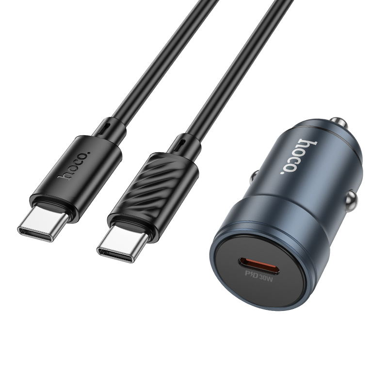 Auto punjač sa USB-C kablom HOCO Z57, 30W, 3A, 1 x USB-C, Siva