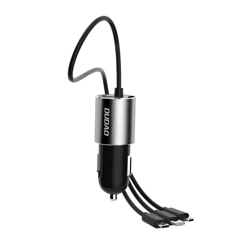 Auto punjač sa kablom Lightning / microUSB / USB-C Dudao R5ProN, 17W, 3.4A, 1 x USB-A, Crna