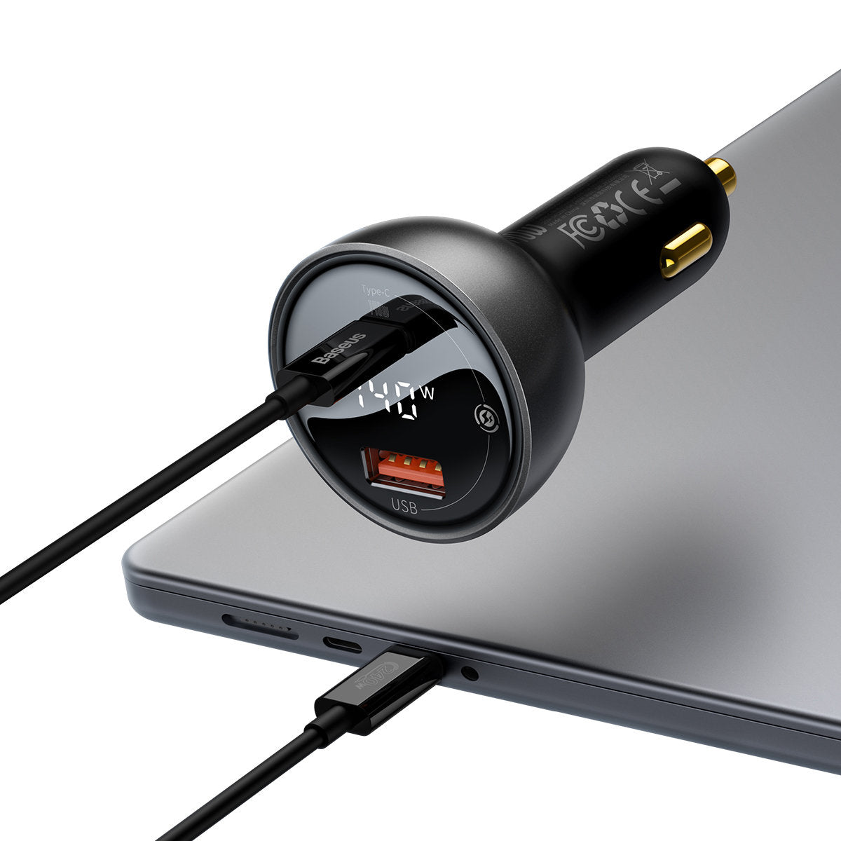 Auto punjač sa USB-C kablom Baseus, 140W, 5A, 1 x USB-A - 1 x USB-C, Crni CGZX070001