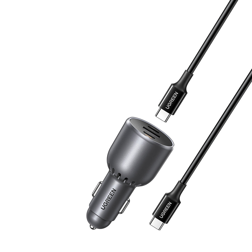 Auto punjač sa USB-C kablom UGREEN EC705, 130W, 5A, 1 x USB-A - 2 x USB-C, Sivi