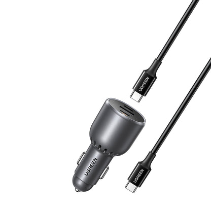 Auto punjač sa USB-C kablom UGREEN EC705, 130W, 5A, 1 x USB-A - 2 x USB-C, Sivi