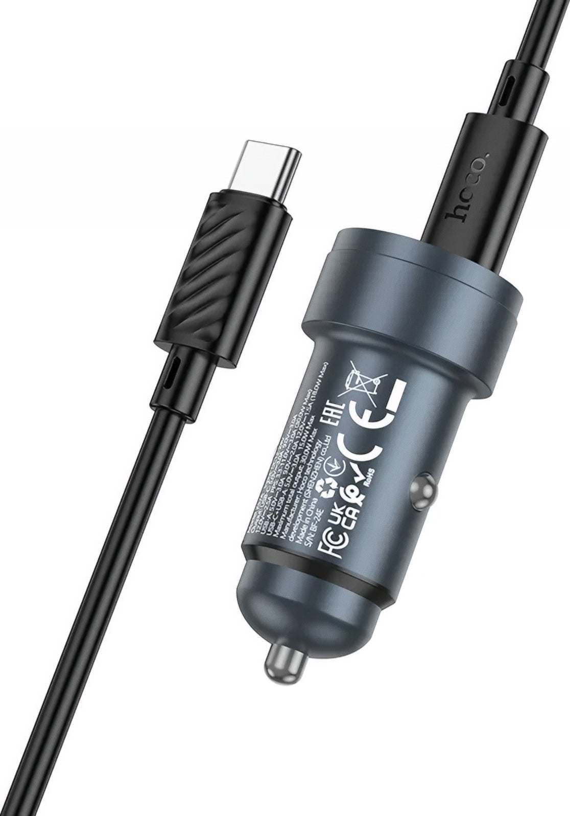 Auto punjač sa USB-C kablom HOCO Z57A, 30W, 3A, 1 x USB-A - 1 x USB-C, Sivi