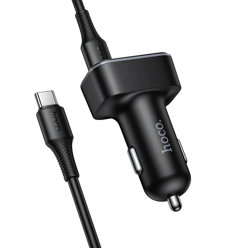 Auto punjač sa USB-C kablom HOCO Z63B Display, 48W, 3A, 1 x USB-A - 1 x USB-C, Crni