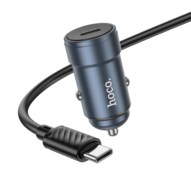 Auto punjač sa USB-C kablom HOCO Z57, 30W, 3A, 1 x USB-C, Siva