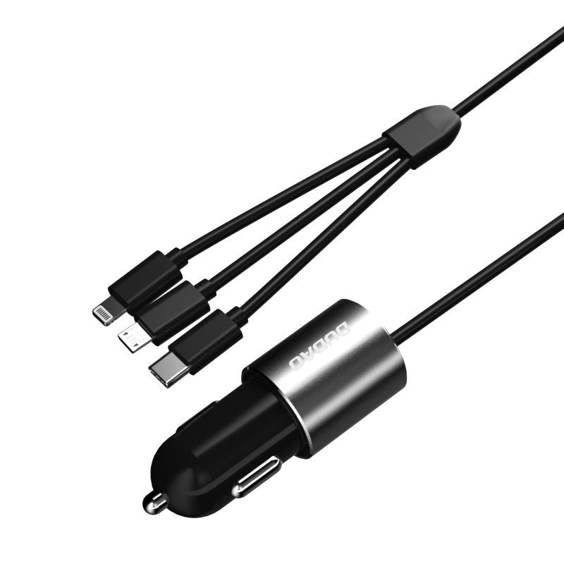 Auto punjač sa kablom Lightning / microUSB / USB-C Dudao R5ProN, 17W, 3.4A, 1 x USB-A, Crna
