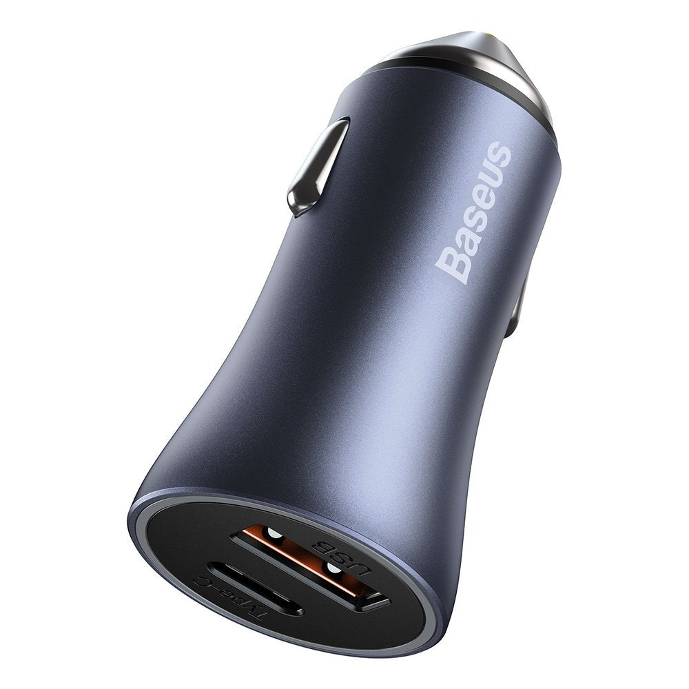 Auto punjač s Lightning kabelom Baseus Golden Contactor, 40W, 3A, 1 x USB-A - 1 x USB-C, Sivi TZCCJD-B0G