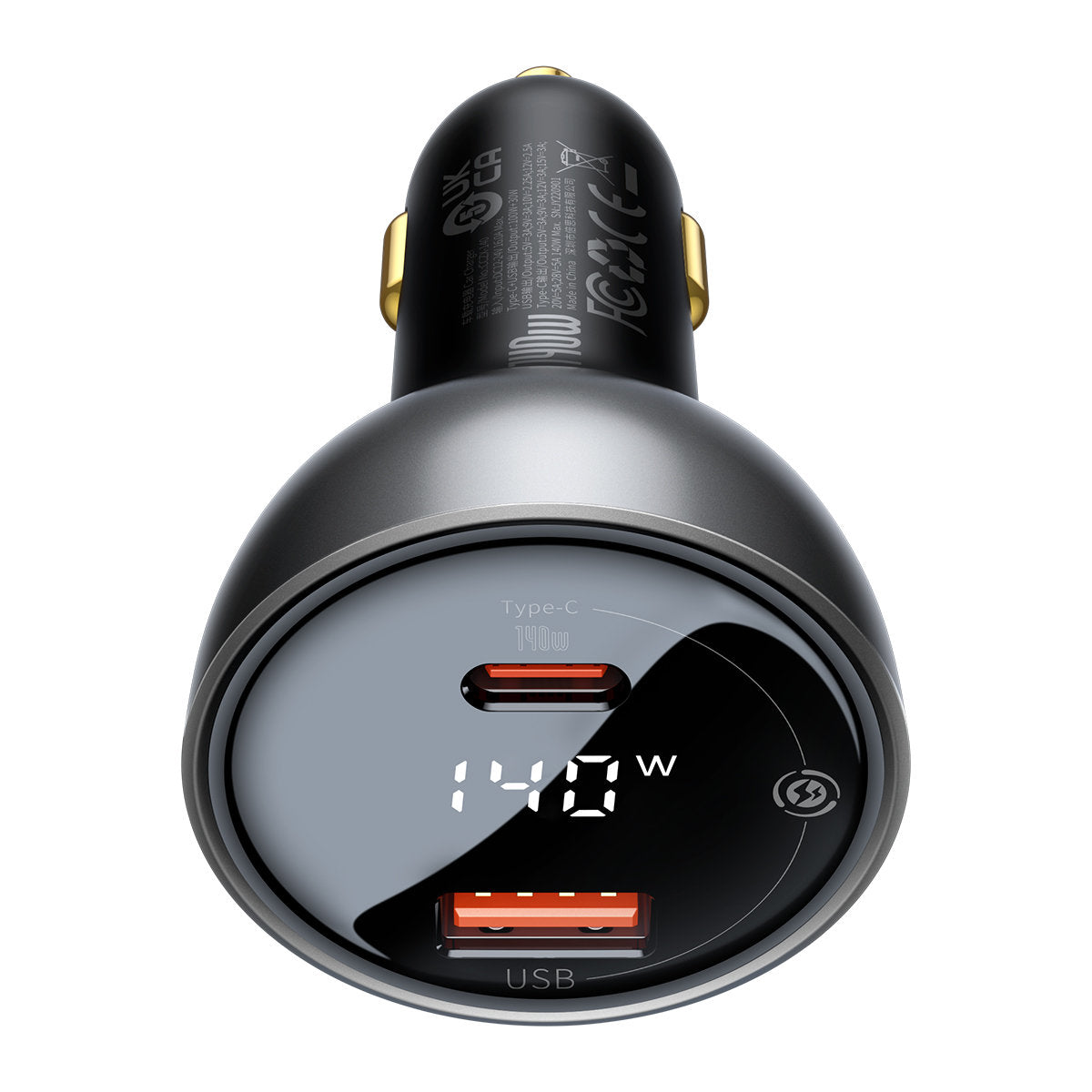 Auto punjač sa USB-C kablom Baseus, 140W, 5A, 1 x USB-A - 1 x USB-C, Crni CGZX070001