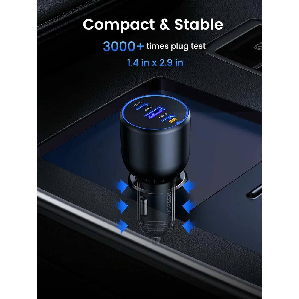 Auto punjač sa USB-C kablom UGREEN CD293, 130W, 5A, 1 x USB-A - 2 x USB-C, Crni