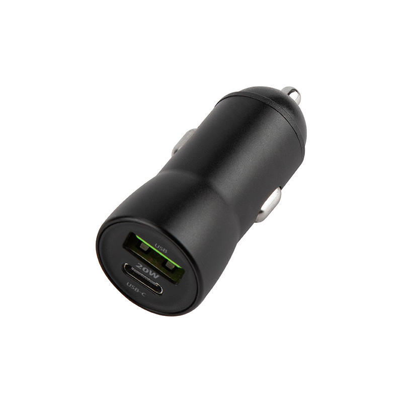 Auto punjač sa Lightning kablom MaXlife MXCC-04, 20W, 3A, 1 x USB-A - 1 x USB-C, Crni