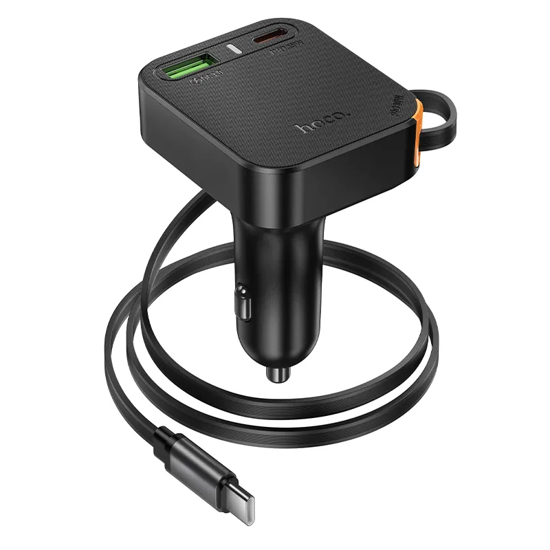 Auto punjač sa USB-C kablom HOCO NZ18, 65W, 3A, 1 x USB-A - 1 x USB-C, Crni