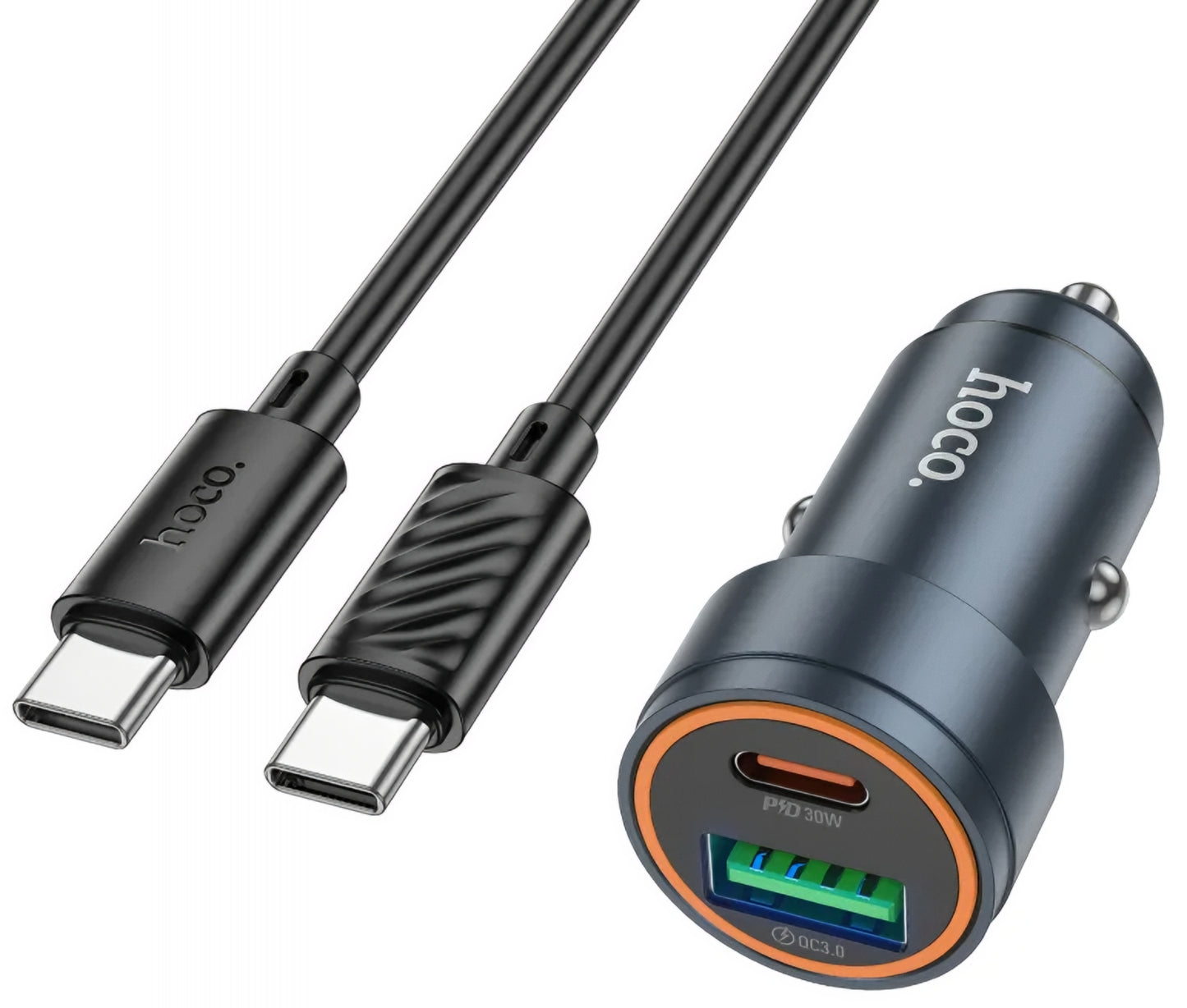 Auto punjač sa USB-C kablom HOCO Z57A, 30W, 3A, 1 x USB-A - 1 x USB-C, Sivi