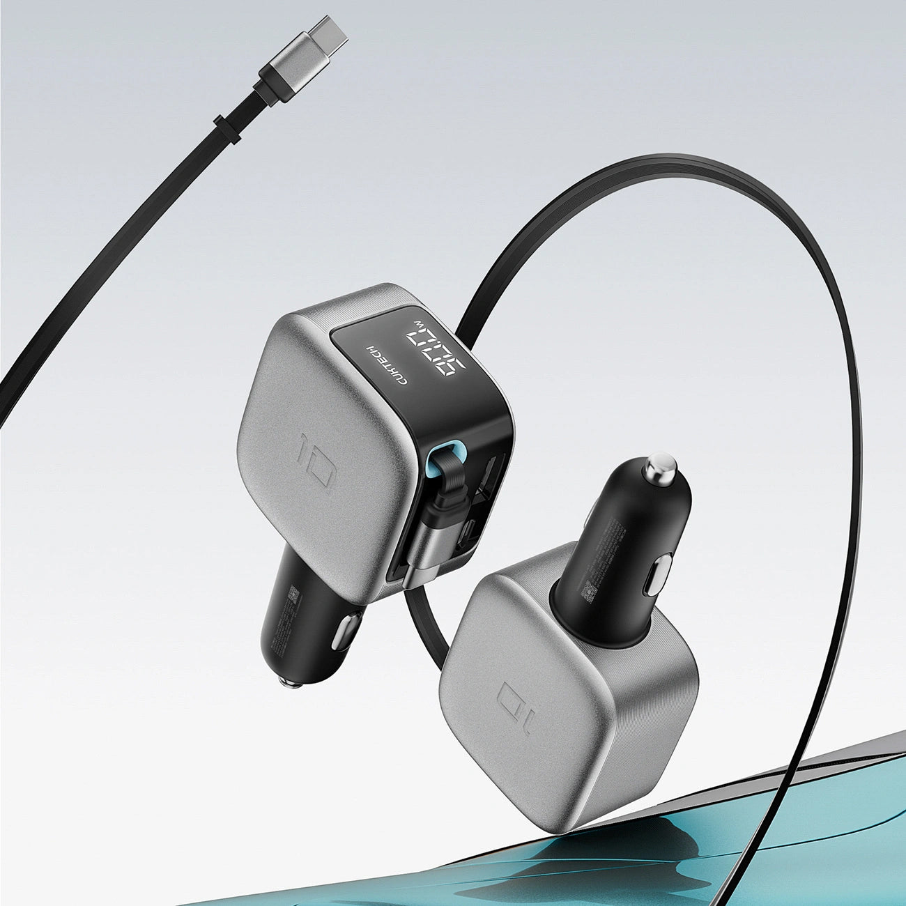 Auto punjač sa USB-C kablom Cuktech CC903P Display, 100W, 5A, 1 x USB-A - 1 x USB-C, Siva