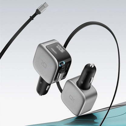 Auto punjač sa USB-C kablom Cuktech CC903P Display, 100W, 5A, 1 x USB-A - 1 x USB-C, Siva