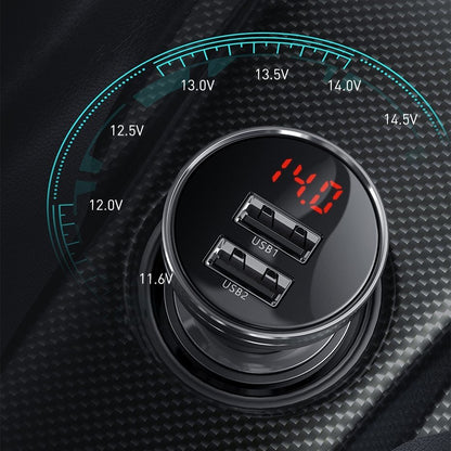 Auto punjač s kabelom Lightning - microUSB - USB-C Baseus Digital Display, 24W, 2.4A, 2 x USB-A, Sivi TZCCBX-0G