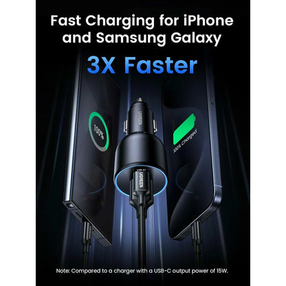 Auto punjač sa USB-C kablom UGREEN CD293, 130W, 5A, 1 x USB-A - 2 x USB-C, Crni