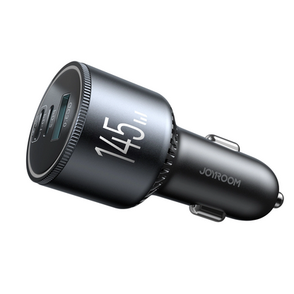 Auto punjač sa USB-C kablom Joyroom JR-CCN07, 145W, 5A, 1 x USB-A - 2 x USB-C, Sivi