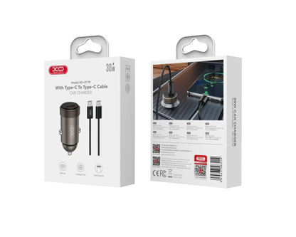Auto punjač sa USB-C kablom XO Design CC70, 30W, 3A, 1 x USB-C, Crni