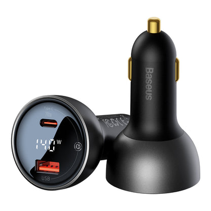 Auto punjač sa USB-C kablom Baseus, 140W, 5A, 1 x USB-A - 1 x USB-C, Crni CGZX070001
