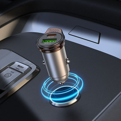 Auto punjač sa Lightning kablom HOCO NZ16A, 43W, 3A, 1 x USB-A - 1 x USB-C, Sivi