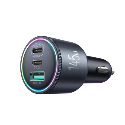 Auto punjač sa USB-C kablom Joyroom JR-CCN07, 145W, 5A, 1 x USB-A - 2 x USB-C, Sivi