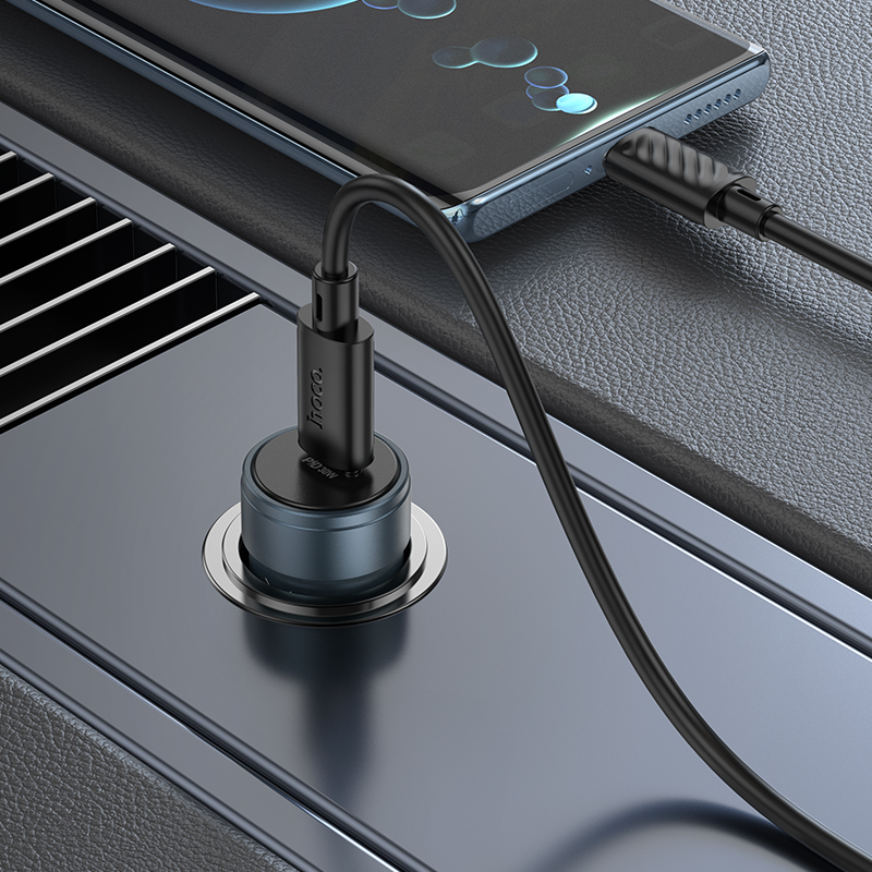 Auto punjač sa USB-C kablom HOCO Z57, 30W, 3A, 1 x USB-C, Siva
