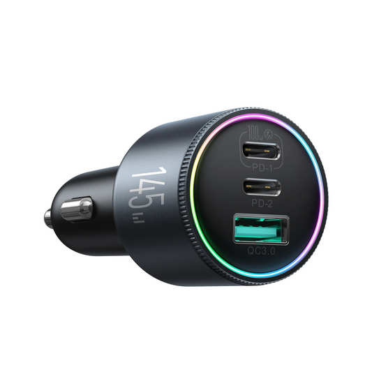 Auto punjač sa USB-C kablom Joyroom JR-CCN07, 145W, 5A, 1 x USB-A - 2 x USB-C, Sivi