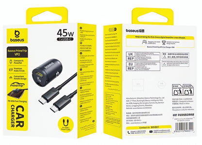 Auto punjač sa USB-C kablom Baseus PrimeTrip VP2, 45W, 3A, 1 x USB-C, Crni C0206800