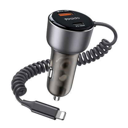 Auto punjač sa Lightning kablom Yesido Y57, 50W, 3A, 1 x USB-A - 1 x USB-C, Crni