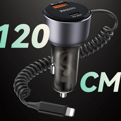 Auto punjač sa Lightning kablom Yesido Y57, 50W, 3A, 1 x USB-A - 1 x USB-C, Crni