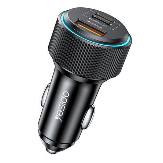Auto punjač sa Lightning kablom Yesido Y60, 38W, 3A, 1 x USB-A - 2 x USB-C, Crni