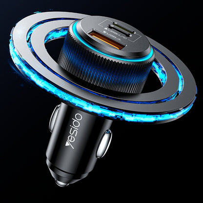 Auto punjač sa Lightning kablom Yesido Y60, 38W, 3A, 1 x USB-A - 2 x USB-C, Crni